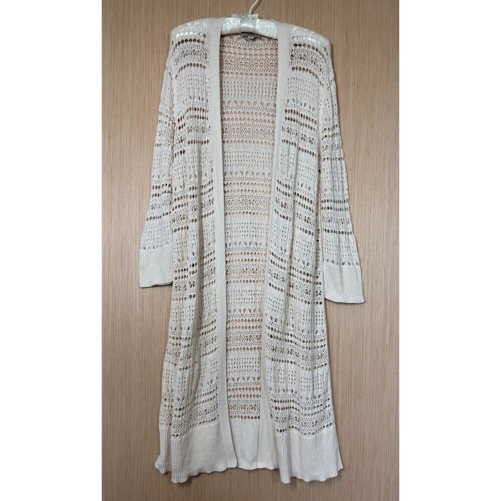 Loft Long Cotton Pointelle Knit Cardigan Womens Size XL Bohemian Festival - Picture 1 of 10